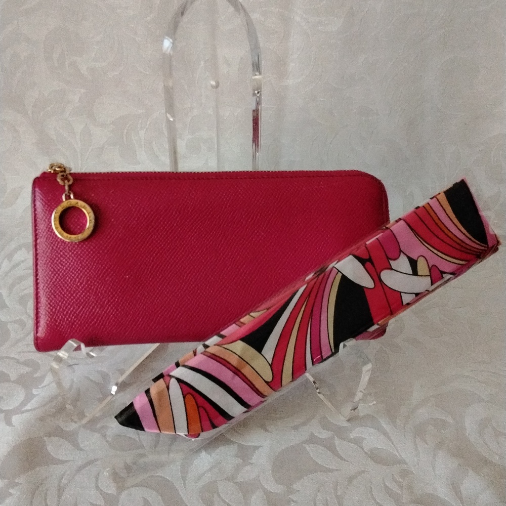Bvlgari Vintage Pink Saffiano Leather Wallet